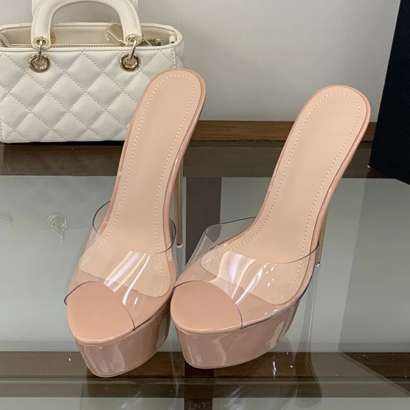 Eilyken, zapatillas transparentes de PVC de estilo callejero con punta abierta para mujer, tacones altos de estilo Stiletto, zapatos deslizantes para carnaval y graduación, talla grande 46