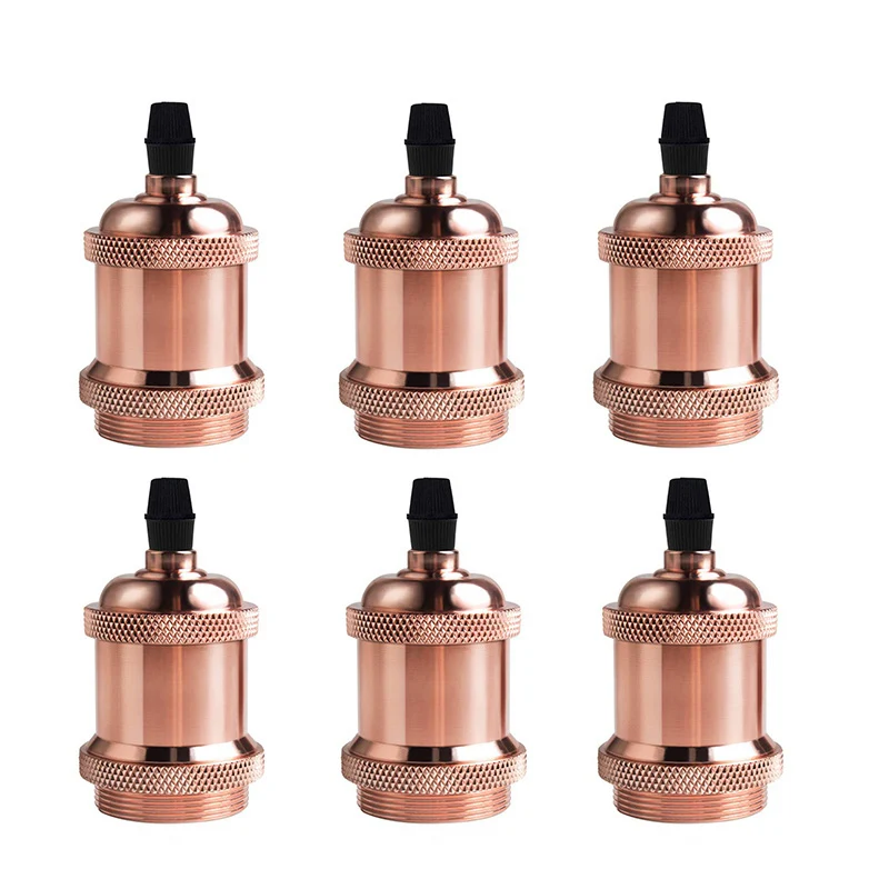 Base de lámpara de 6 piezas, portalámparas Retro E26, E27, Industrial, Edison, 220V, accesorio de portalámparas de cobre cromado