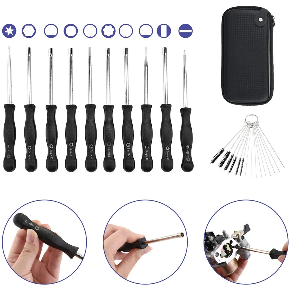 Kit de destornillador estriado y cepillo, herramienta de fijación de ajuste de carburador de motosierra para recortadora de motor, Weedeater, 25 uds.
