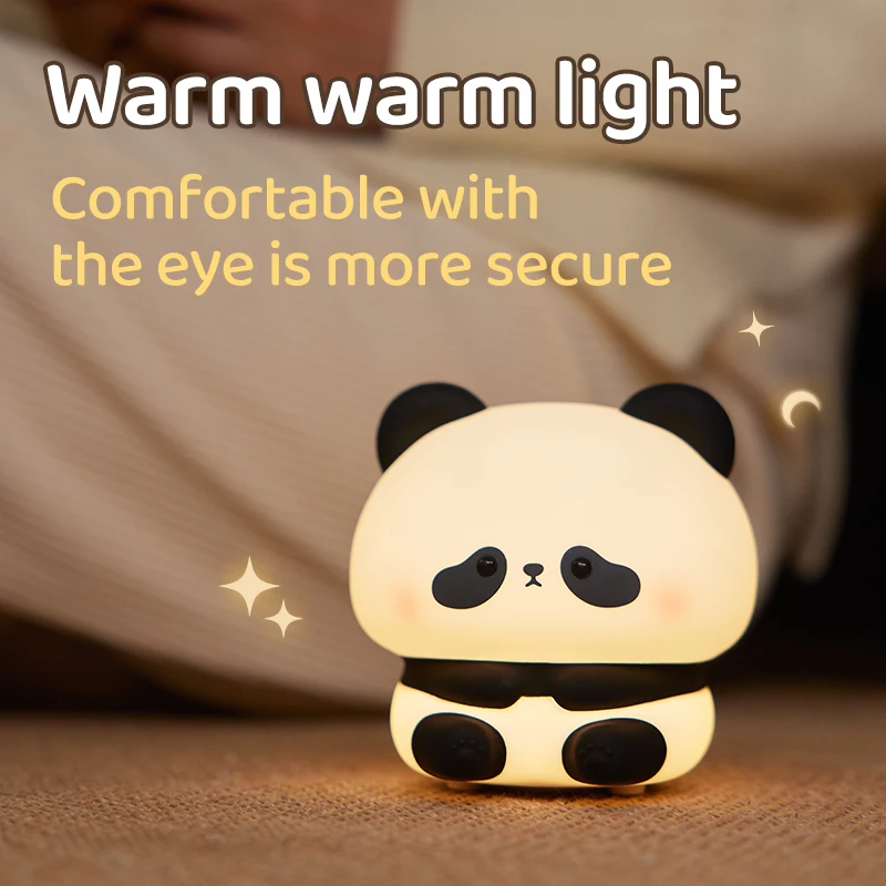 Luz LED nocturna de Panda, bonita luz nocturna de silicona, lámpara de noche táctil recargable por USB, lámpara de sincronización para dormitorio, decoración, regalo para niños