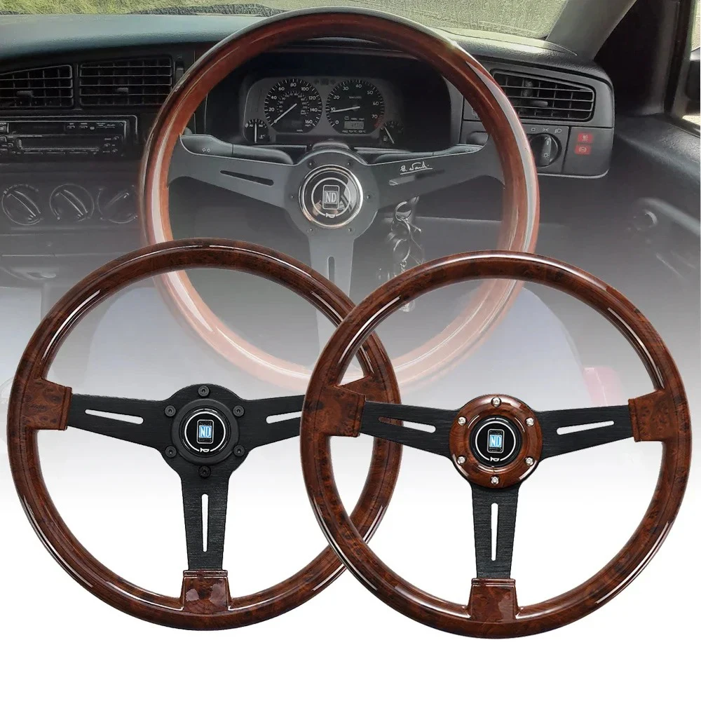 Volante Deportivo Universal de 14 Pulgadas con Acabado de Madera, 350 mm, Estilo Retro, Profundo, para Drifting