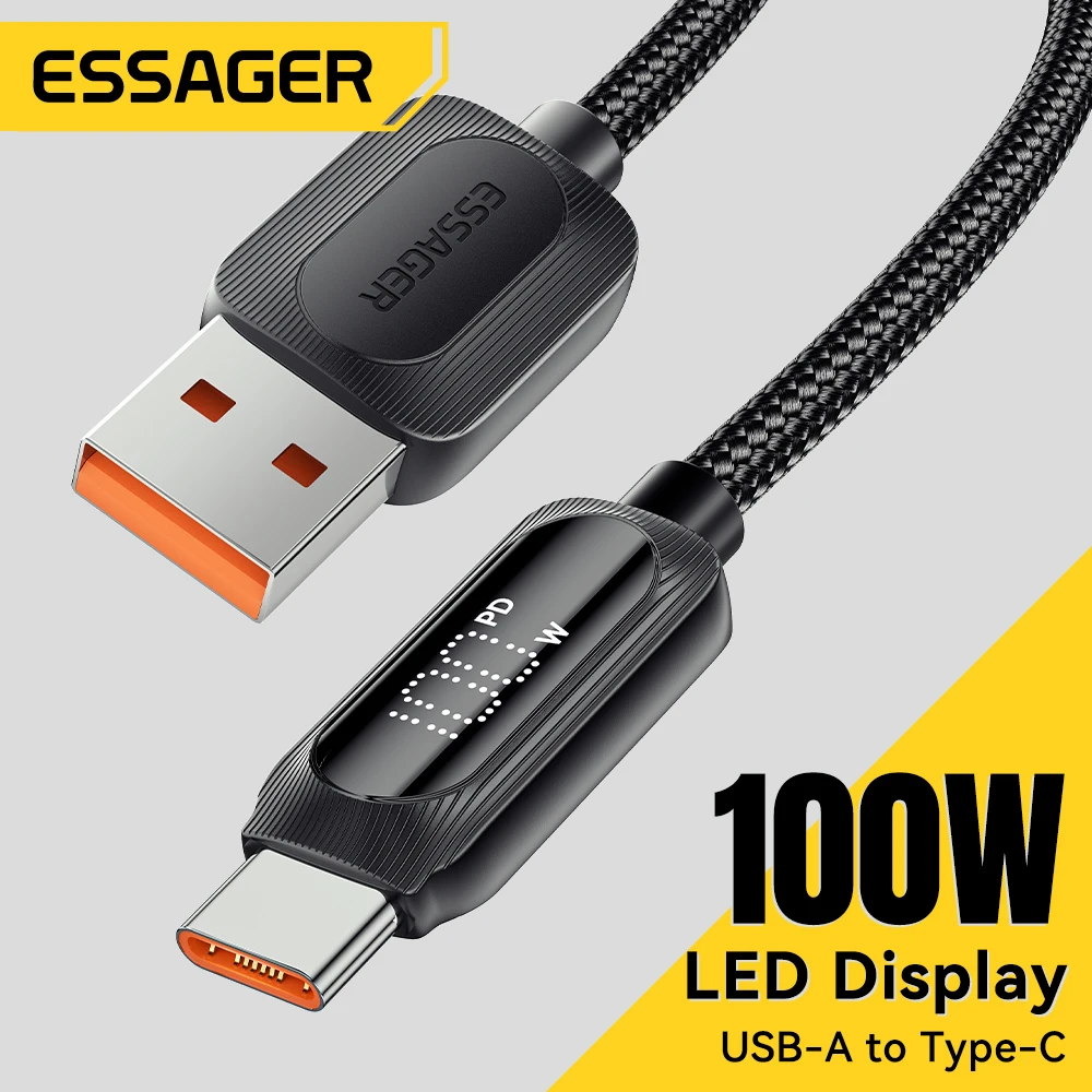 Cable USB a Tipo C Essager de 100W con Carga Rápida y Pantalla Digital, Cable USB C para iPhone 15, Samsung, Huawei, Xiaomi, OPPO, Cable de Datos