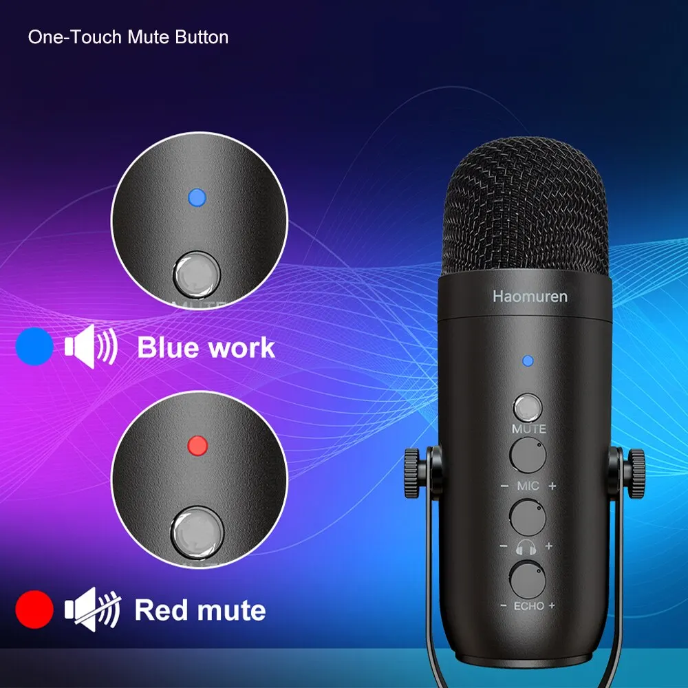 Haomuren profesional USB Streaming Podcast PC micrófono estudio cardioide condensador micrófono Kit con brazo de pluma para grabar YouTube