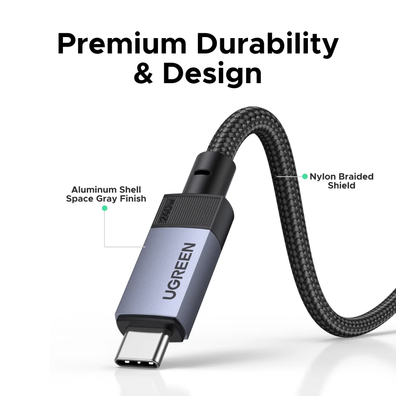 Cable USB4 USB C a USB C UGREEN, 40 Gbps, 8K, 240 W, PD3.1, Carga Rápida, Cable de Datos y Video Tipo C para MacBook, iPhone, iPad, Monitor, Dock
