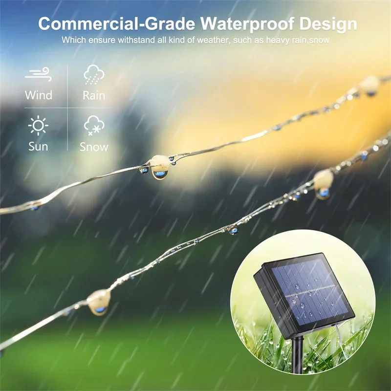Luz LED Solar de 32M, lámpara de adorno para exteriores, guirnalda de luces de hadas para jardín, lámpara Led centelleante impermeable, guirnalda de Navidad, decoración de patio