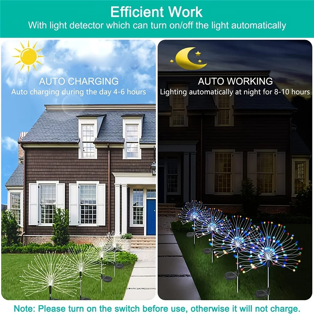1 paquete de luces solares para jardín con forma de fuegos artificiales, luces solares IP65 para jardín, luces de hadas para patio, jardín, decoración de iluminación navideña