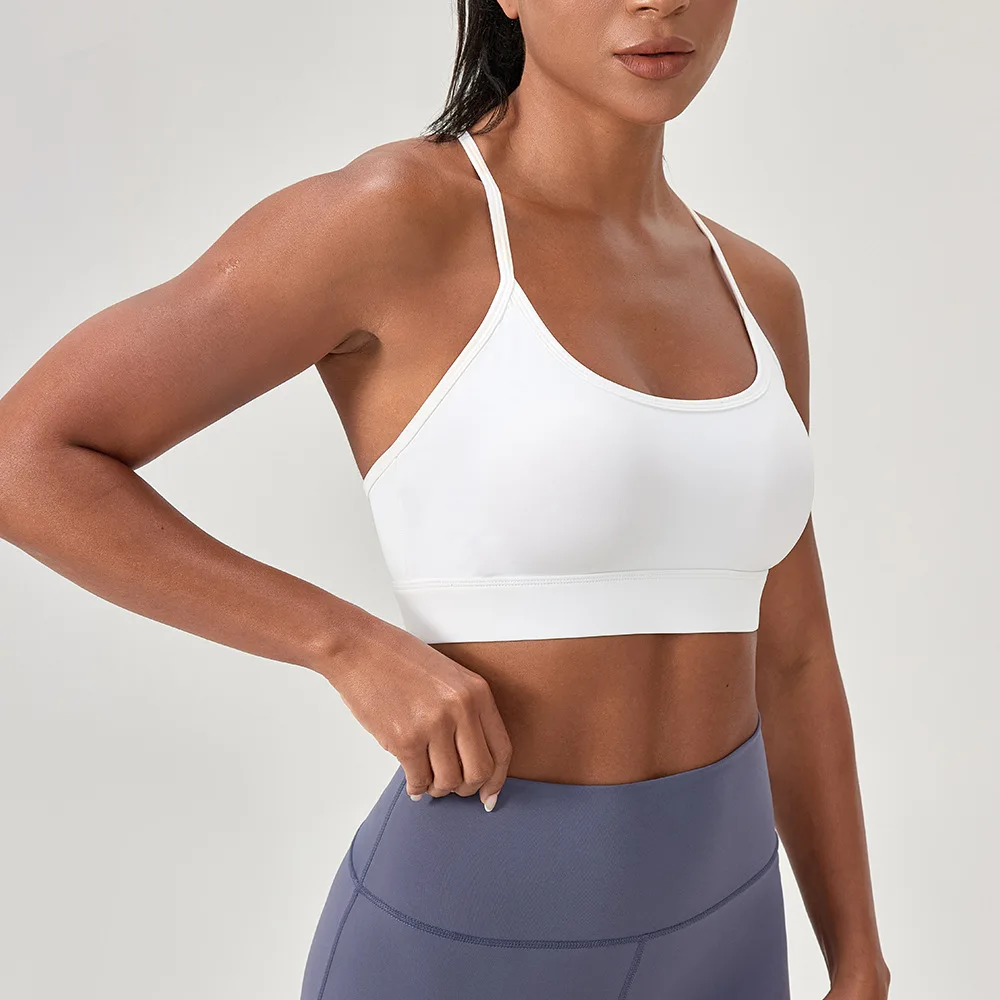 Top Deportivo de Yoga para Mujer, Color Sólido, Ropa Interior Deportiva Elástica, Suave y Sexy, Top Corto para Gimnasio, Transpirable y de Secado Rápido