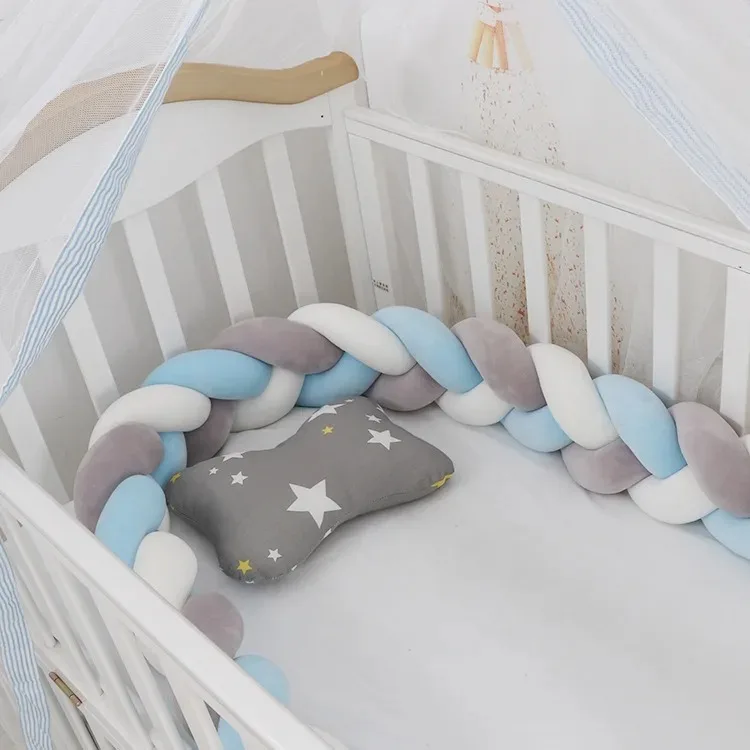 Protector de cuna para bebé, cojín con nudo trenzado para niños pequeños, 3 partes, parachoques para cama de bebé en la cuna, recién nacido, 1M/2M/3M/4M