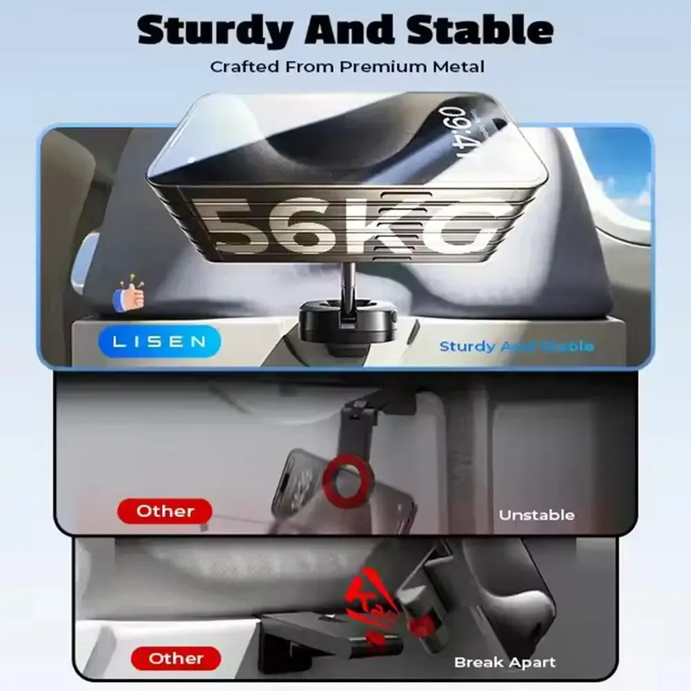 Soporte Magnético para Teléfono, Soporte de Viaje, 360 °   Soporte Giratorio para Teléfono en el Asiento Trasero, Ajustable, Compatible con Magsafe, iPhone y Xiaomi