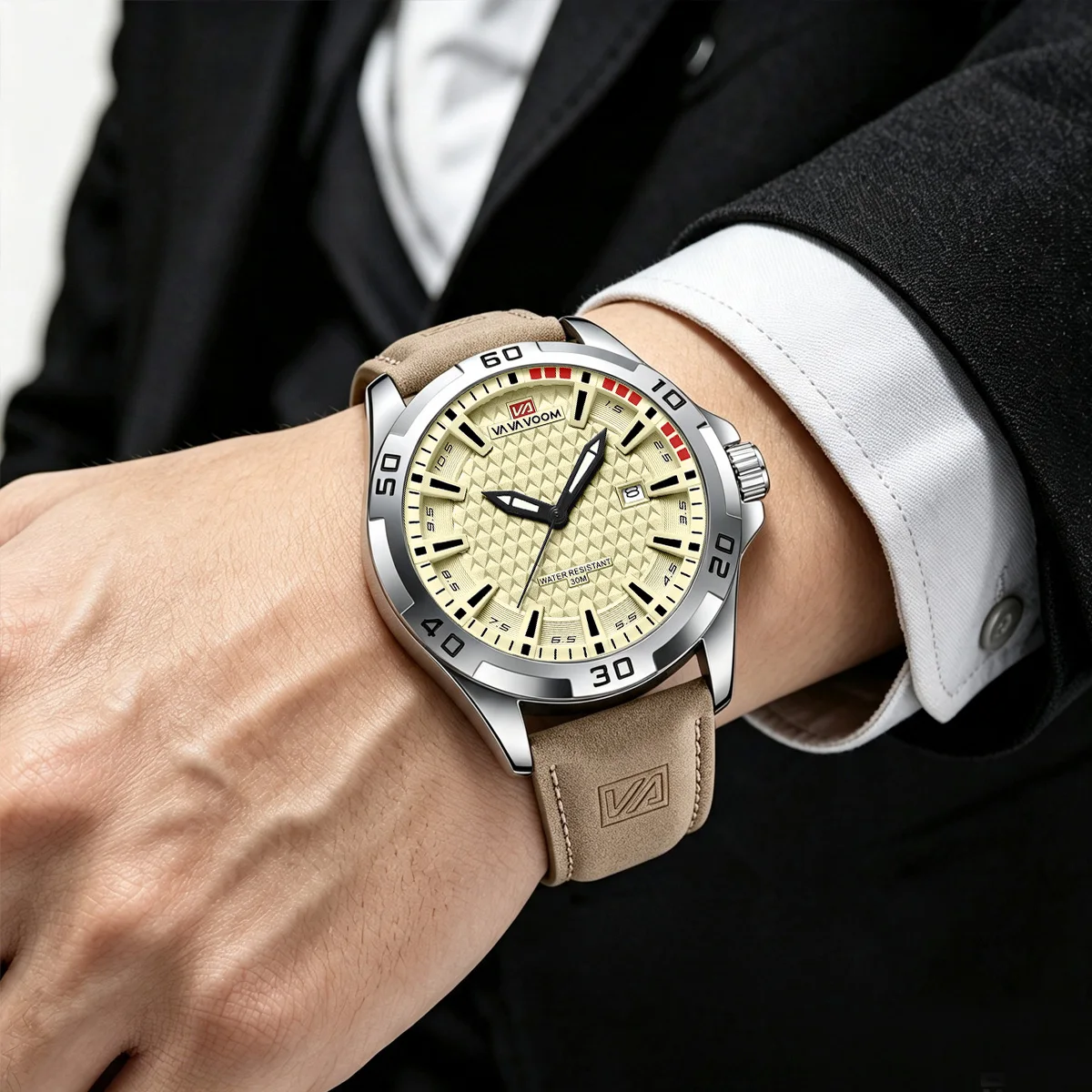 VA VA VOOM, reloj de pulsera deportivo informal con calendario de cuarzo militar para hombre, reloj de pulsera de cuero de negocios resistente al agua para hombre, reloj Masculino