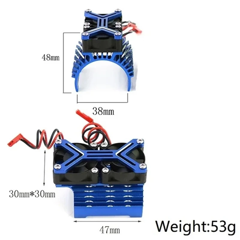 Disipador de calor del motor Doble ventilador de refrigeración de 20000 rpm 40-42 mm Compatible con motores 1/7 1/8 Arrma Traxxas RC Car Fit 4068 4074 4082 4268 4274