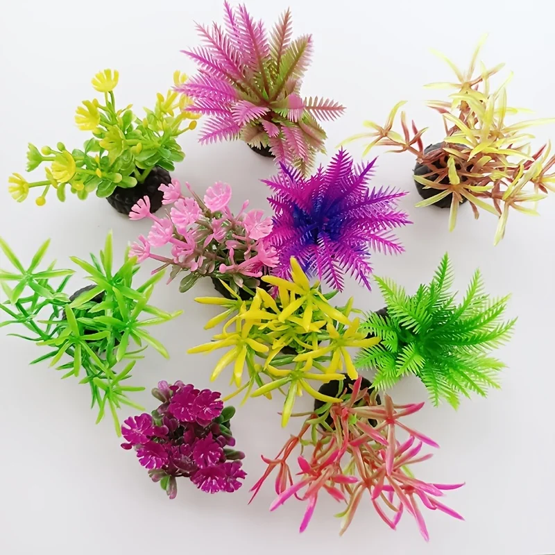 Plantas de acuario de algas marinas artificiales vibrantes, decoración de paisajismo de pecera, diversa y realista, 10 piezas