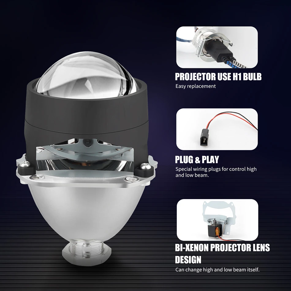 AILEO, 2 uds., Mini lentes de faro para proyector Bi Xenon HID, reequipamiento de 2,5 pulgadas, compatible con H4 H7 H11 9005 H8, lámpara de cabeza para coche, cubiertas de pistola Gating