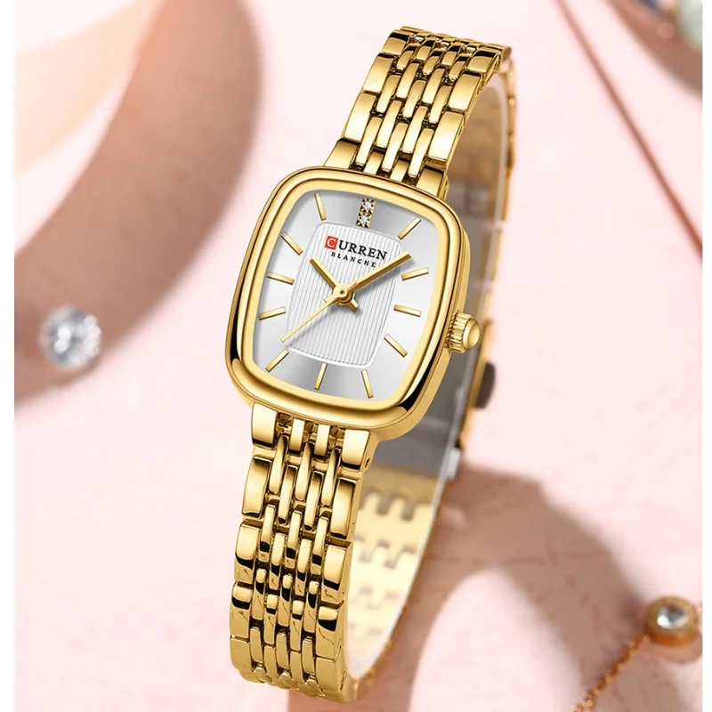 Reloj de cuarzo CURRN 9093 para mujer, reloj de pulsera con tira de acero plateada y dorada Simple con diamantes de ocio a la moda para mujer, reloj de regalo