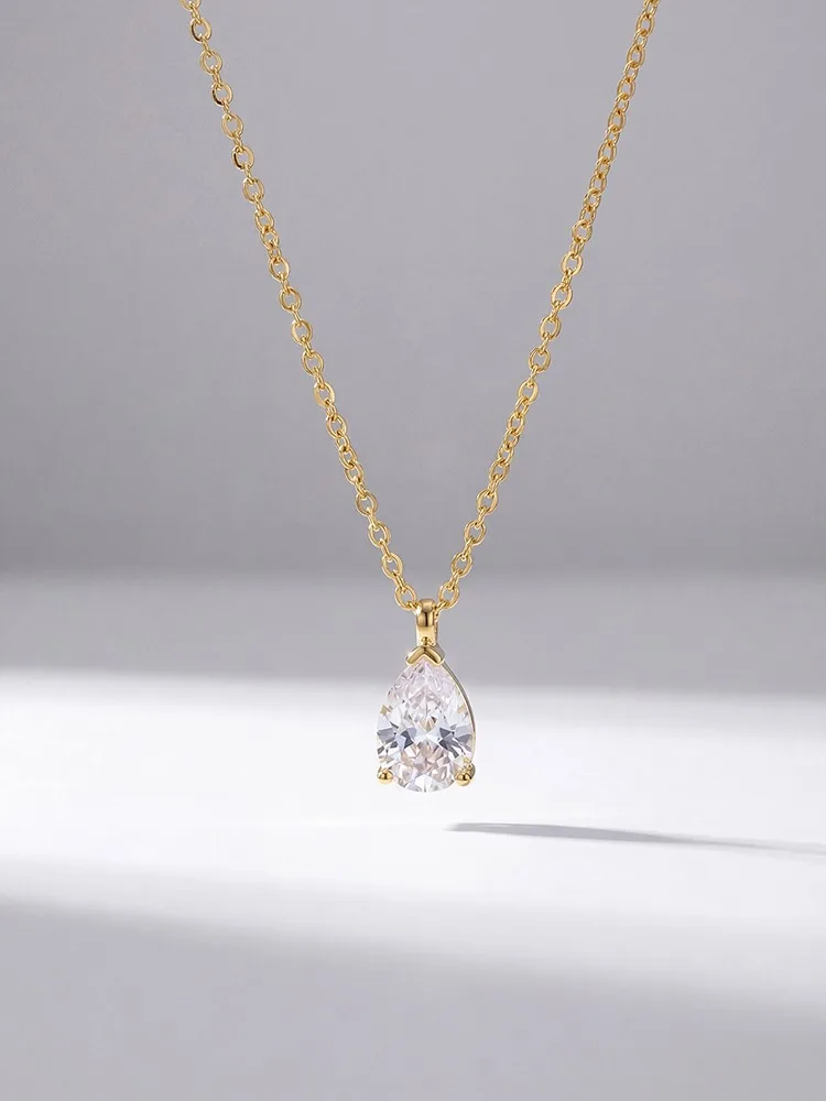 Collar de plata de ley 925 con forma de pera vertical y circonita para mujer, joyería fina minimalista de alta calidad para fiesta de compromiso y boda