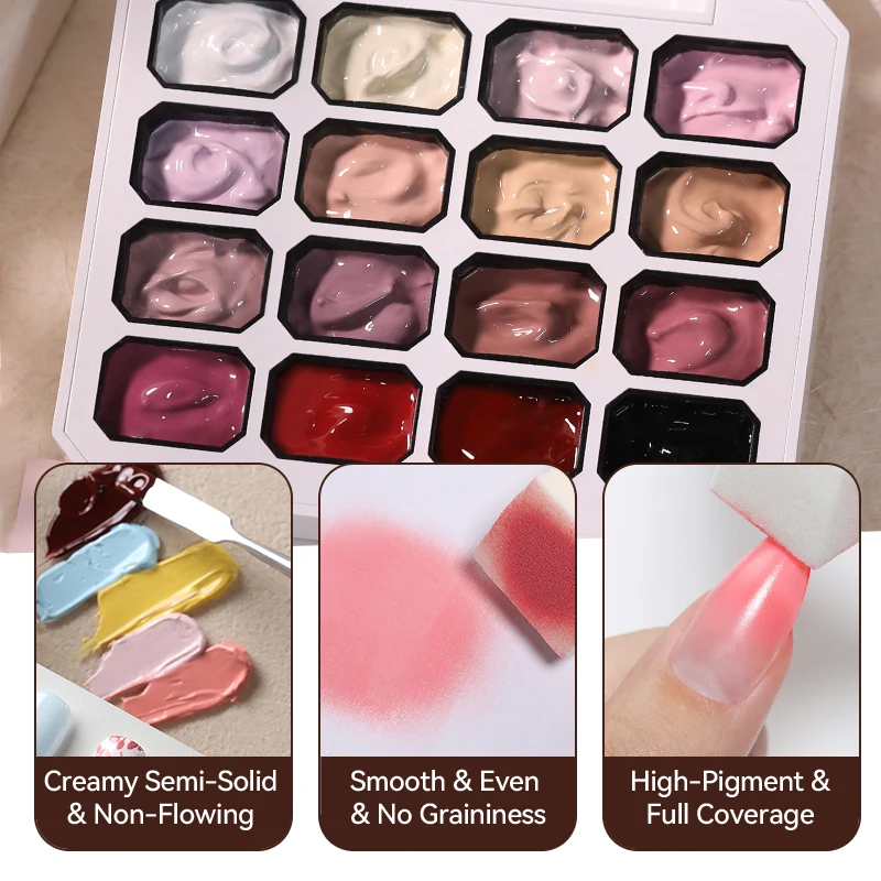 UR SUGAR Paleta de 16 Colores de Gel para Uñas, Colores Brillantes, Efecto Ombre, Manicura, Estampado, Pat French, Blush, DIY para Principiantes
