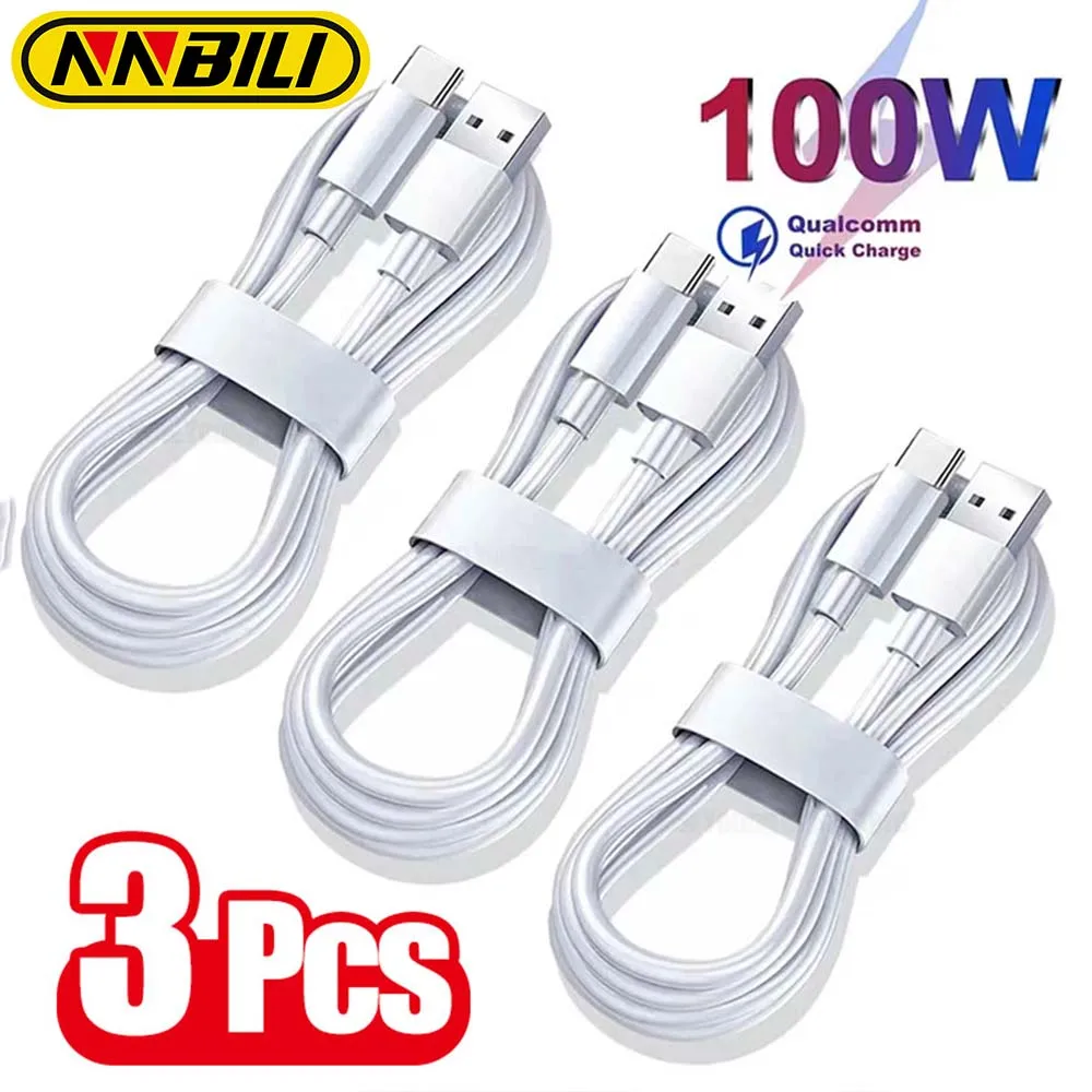 NNBILI 1-3 uds 10A 100W tipo C Cable de carga súper rápida Cable de datos para Huawei OPPO vivo carga rápida, no iPhone, xiaomi, samsung