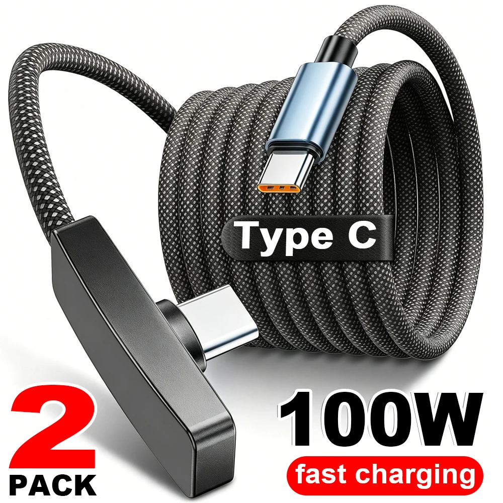 Cable USB tipo C de 90 grados y 10A, 100W, Cable de transferencia de datos de carga rápida, Cable USB-C portátil de ángulo recto, duradero para juegos de teléfonos