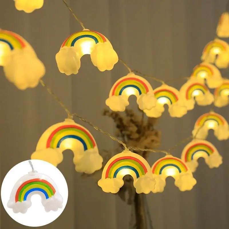Guirnalda de Luces LED de 1.5M/10 LED con Forma de Estrella Arcoíris, Funciona con Pilas, para Habitación Infantil, Puesto de Mercado Nocturno, Decoración Festiva