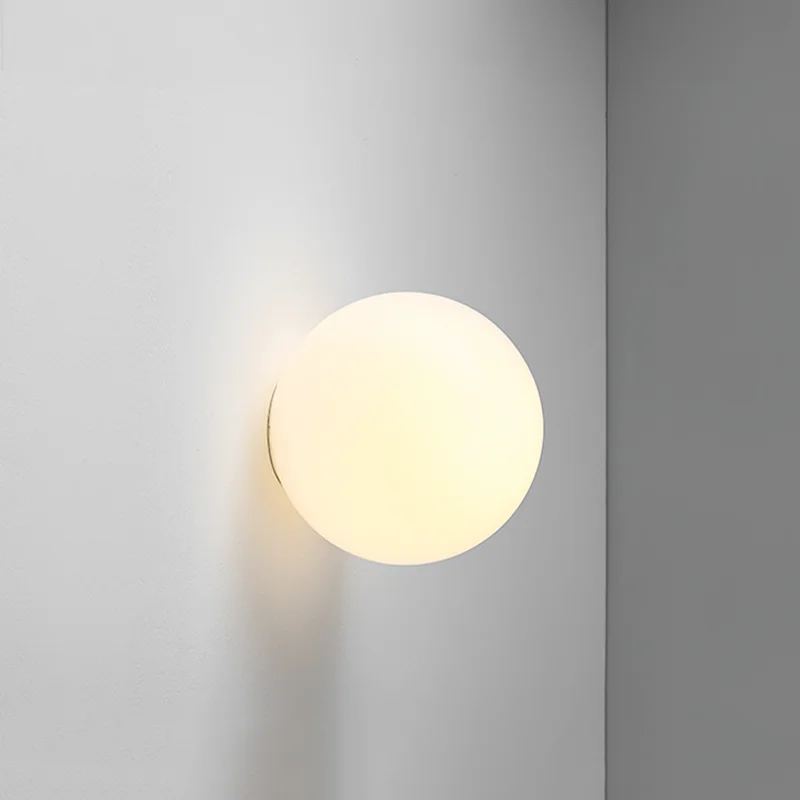 Luces de vidrio redondas, Base oculta moderna, lámpara de pared de vidrio blanco lechoso para dormitorio, mesita de noche, sala de estar, escalera, pasillo, entrada, Hotel