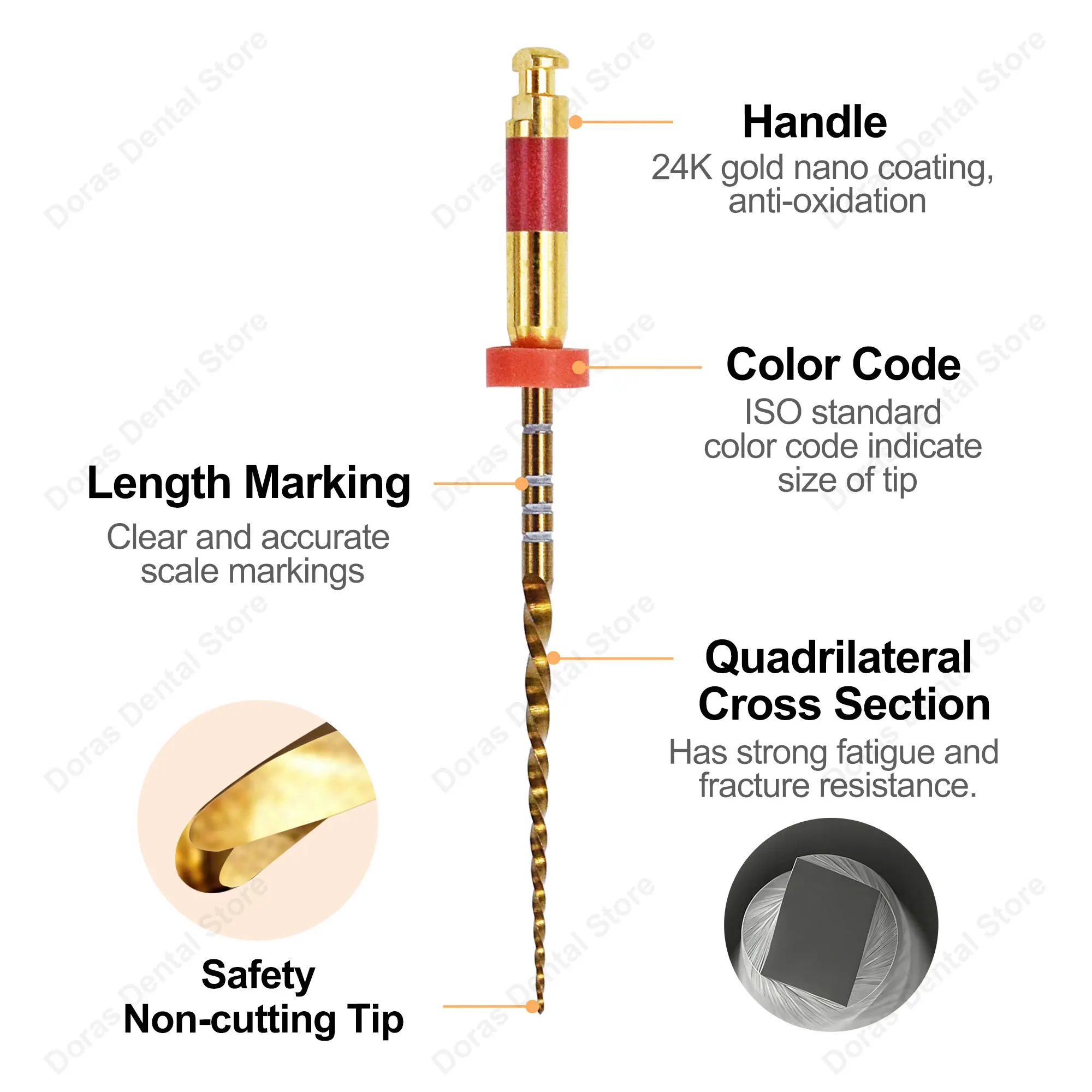 Glin W One Gold - Limas para Conductos Radiculares, 4 Piezas/Caja, Limas Dentales Flexibles Activadas por Calor, Limas Endodónticas Rotatorias de Niti de 21/25 mm