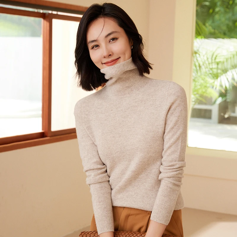 WinvyNee, ropa para mujer, suéter de lana Merino, Tops informales de manga larga, jersey de cuello alto, Jersey de punto suave y cálido para invierno A 1263006