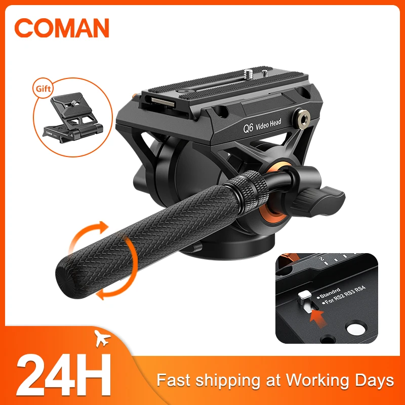 Cabezal de vídeo cardán panorámico COMAN Q6 con placa de liberación rápida Compatible con cámara DSLR con trípode de fluido hidráulico DJI RS4 Manfrotto