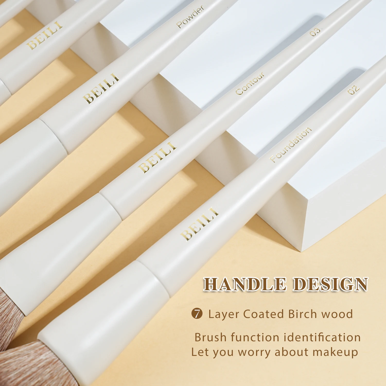 BEILI, 15 Uds., juegos de brochas de maquillaje sintéticas de primera calidad, color Beige, base, corrector, sombra de ojos, delineador de ojos, colorete, mezcla, resaltador