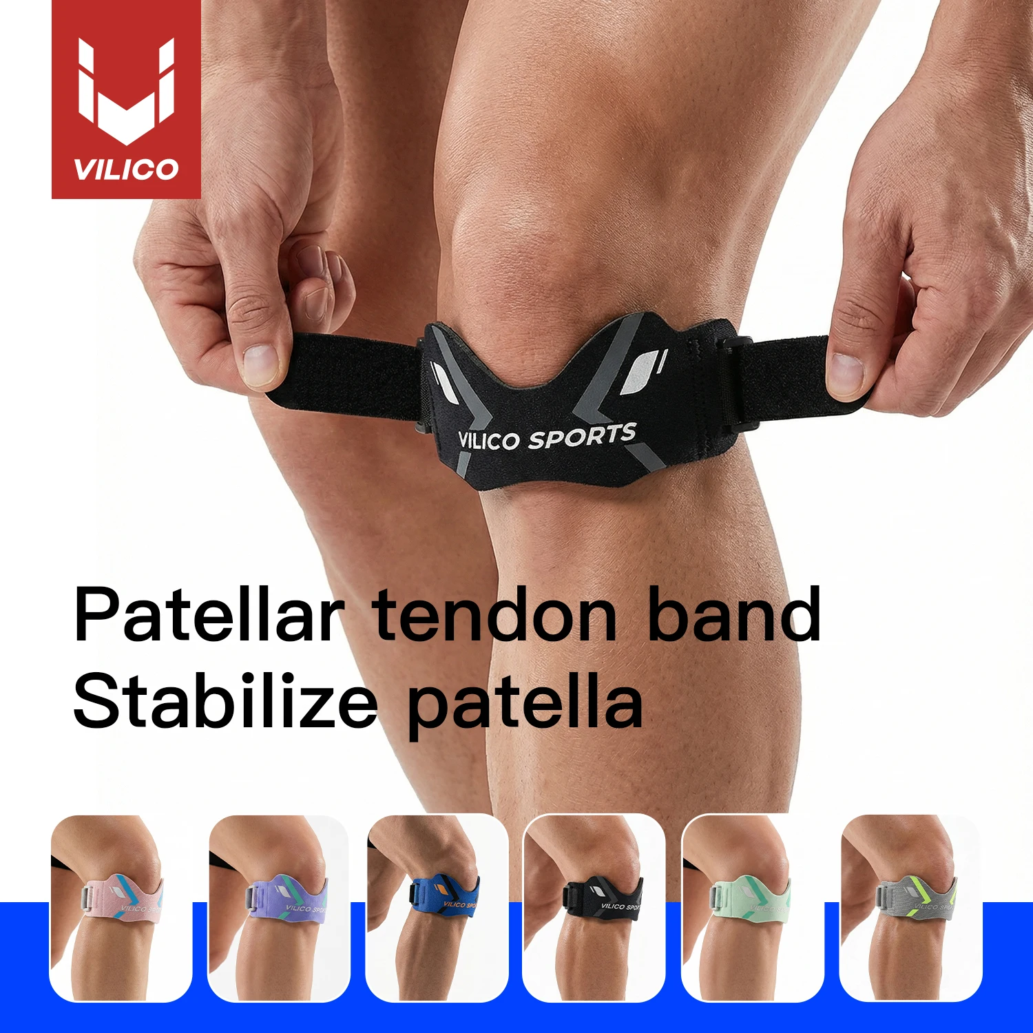 VILICO Correa de Soporte Ajustable para Tendón Rotuliano, Banda Estabilizadora de Rodilla para Deportes, Correr, Baloncesto, Gimnasio, Senderismo