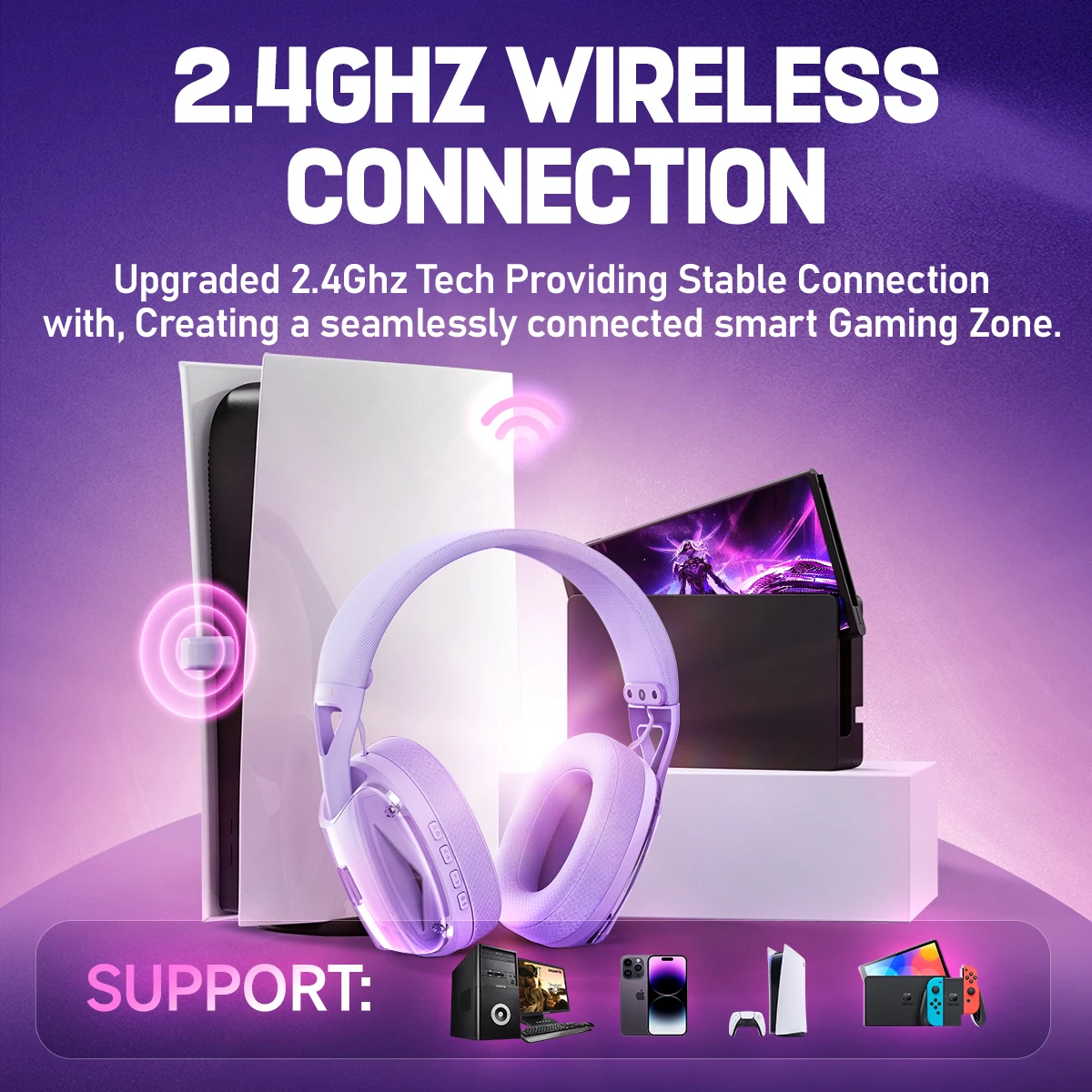 Picun G1 2,4 GHz auriculares inalámbricos para juegos sonido envolvente 3D Audio espacial ENC HD micrófono auriculares para jugadores ligero PS5 PC teléfono