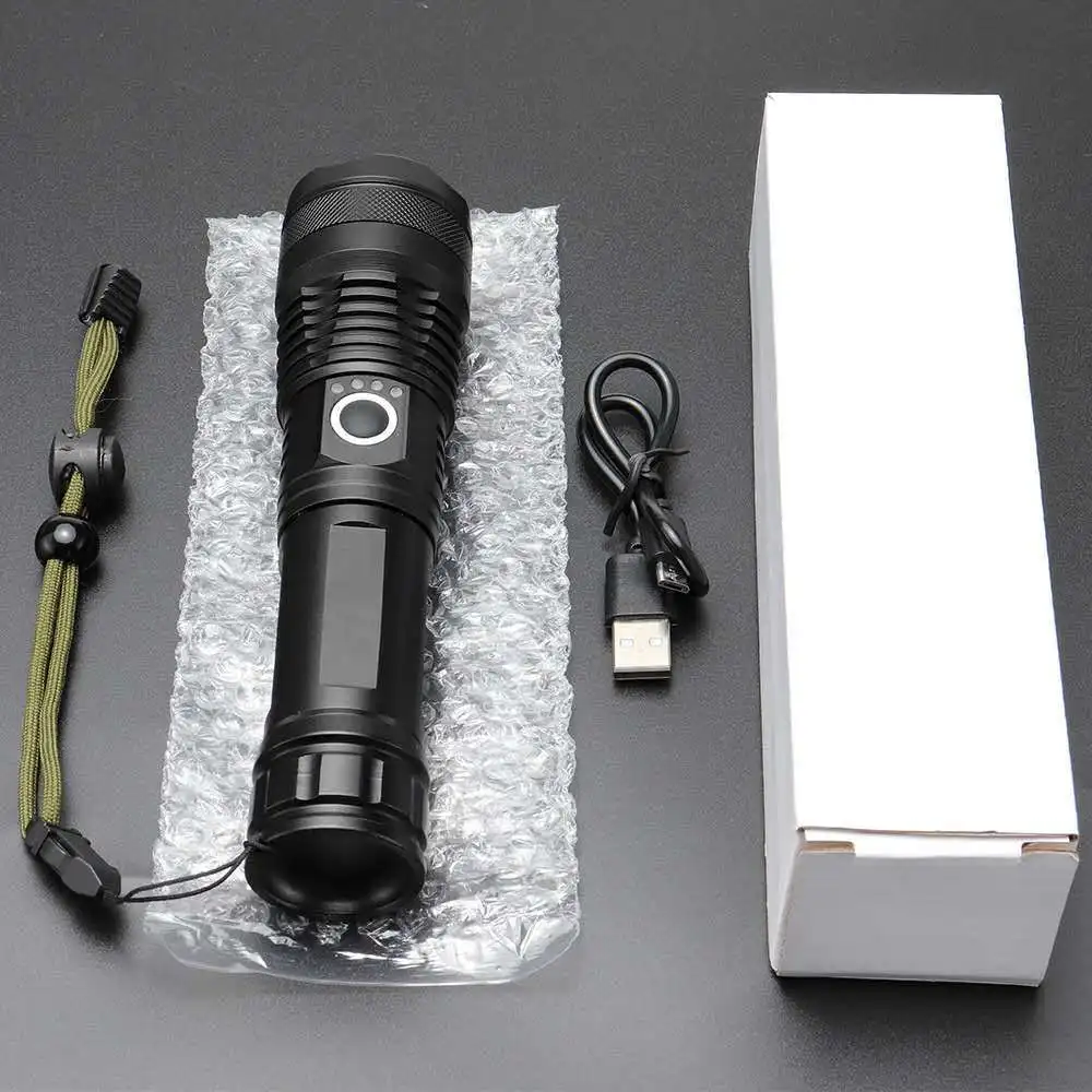 Linternas LED recargables por USB, luz de Flash táctica de mano superbrillante de altos lúmenes con zoom, linterna de emergencia impermeable