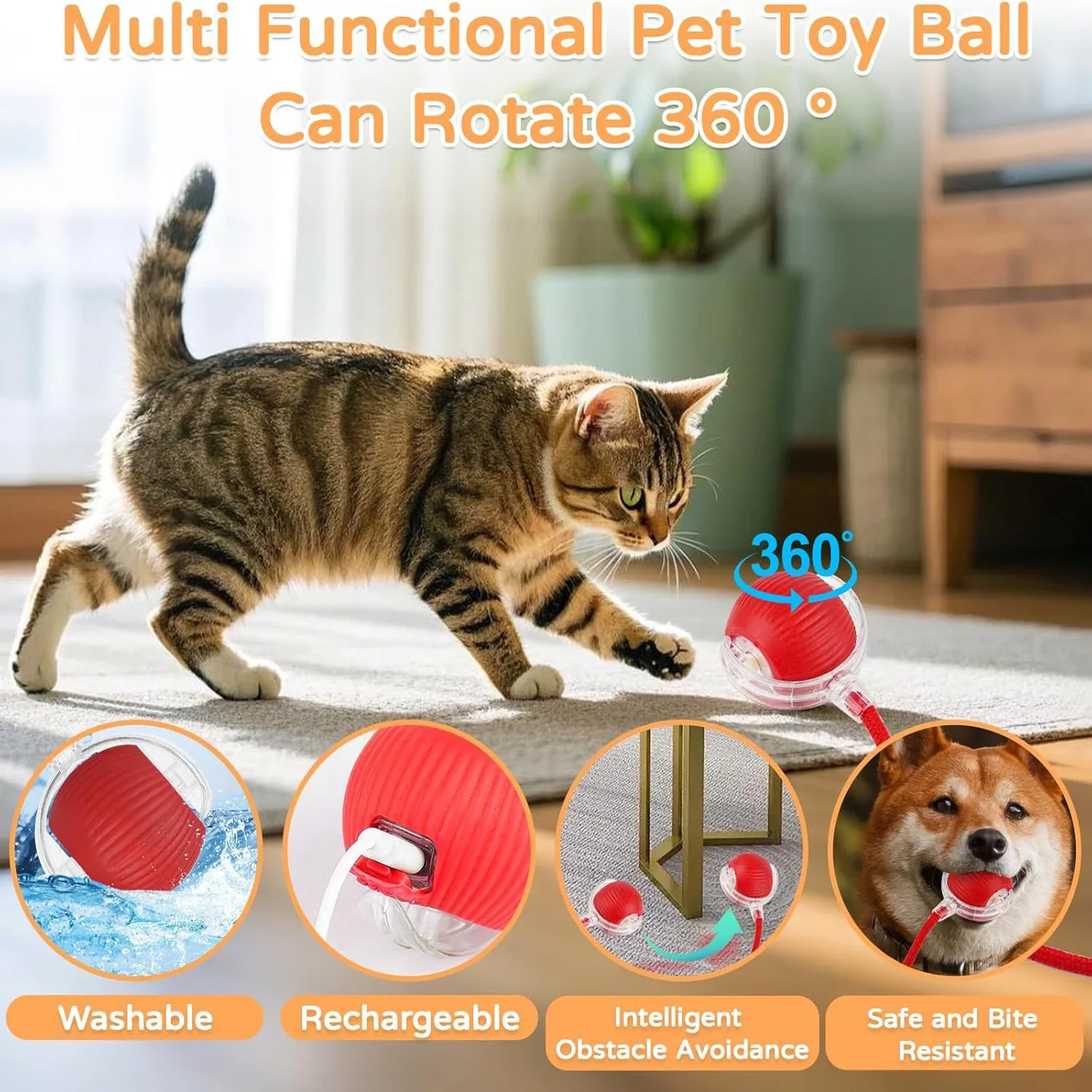 iLMH 1/2 PCS Juguete Interactivo para Gatos, Pelota Rodante Automática con Cola de Imitación, Juguete Eléctrico Inteligente Recargable para Mascotas, Imita Ratones