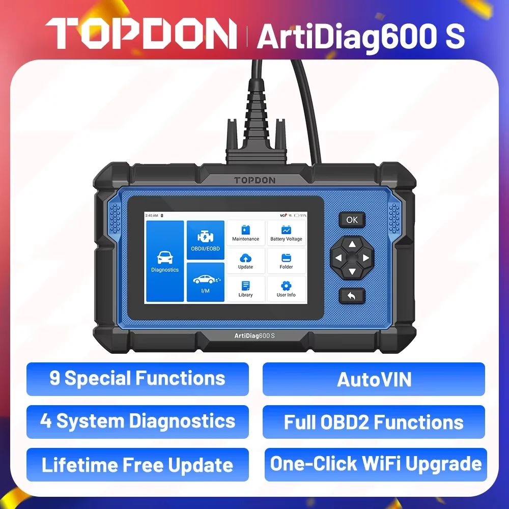 TOPDON ArtiDiag600S OBD2 escáner herramienta de diagnóstico de coche profesional ABS Airbag aceite EPB DPF TPMS BMS restablecer lector de código automotriz