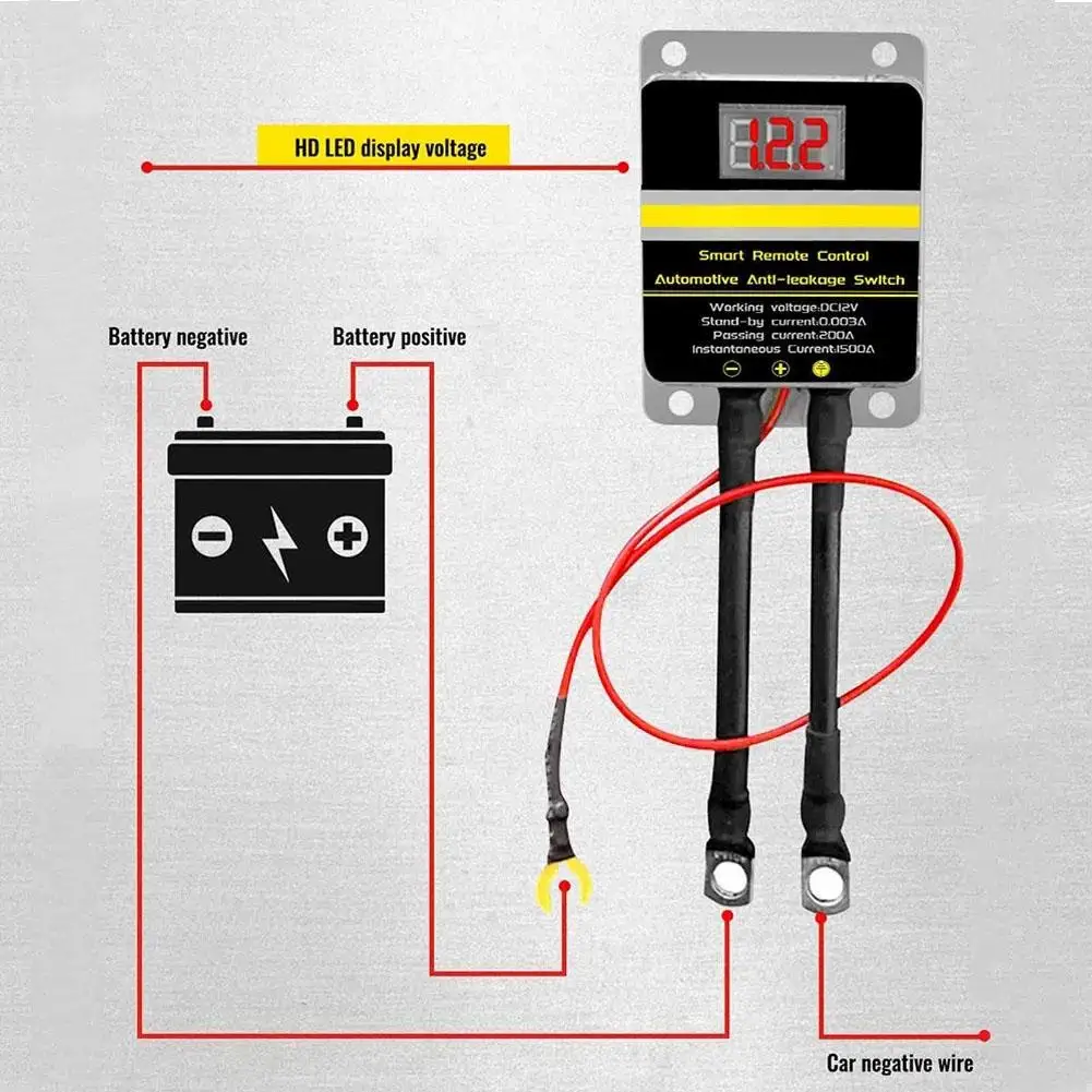Interruptor de corte de batería de coche de 12V, Control remoto inalámbrico, relé de desconexión de batería con pantalla Led, protección contra fugas Universal