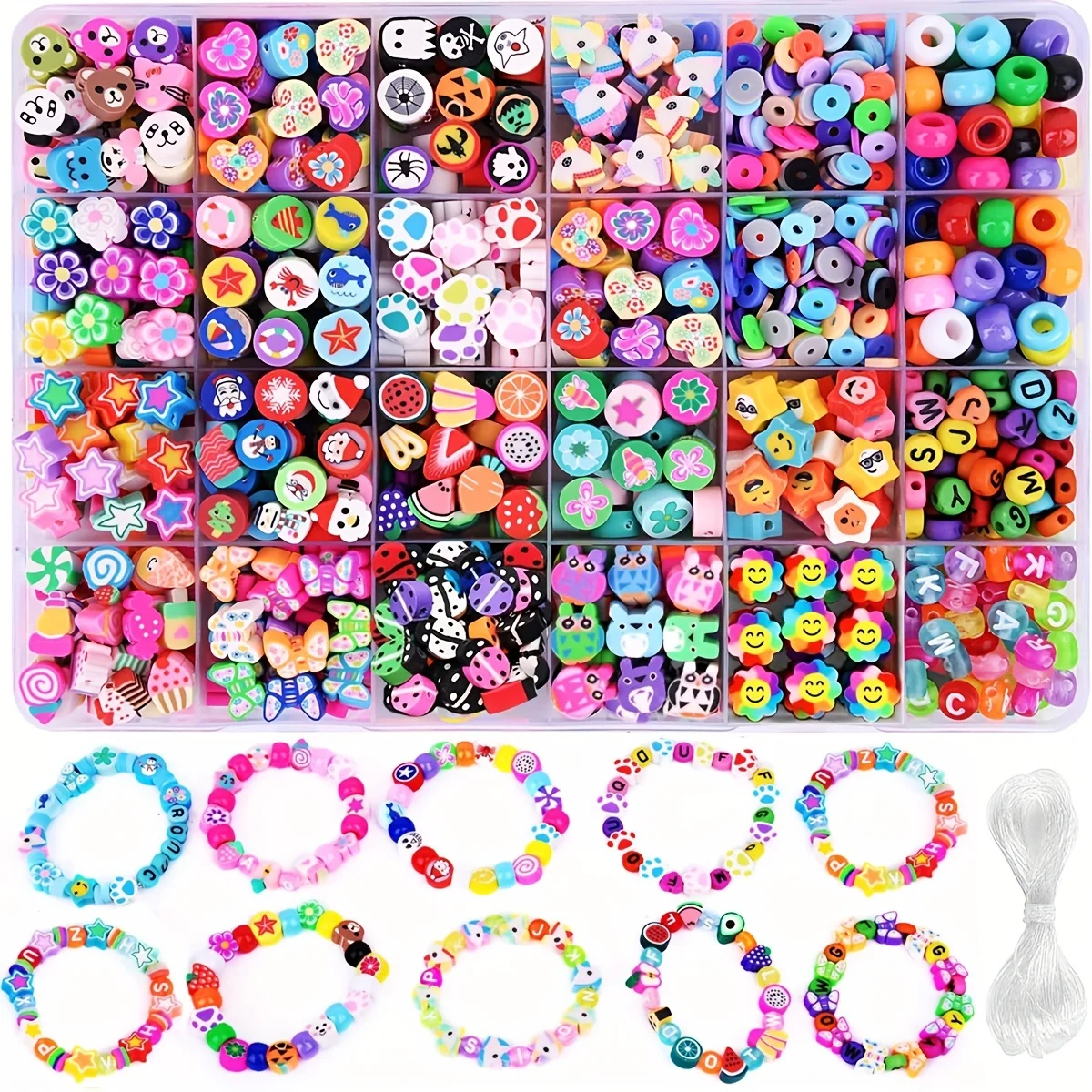 Kit de fabricación de joyas, 700 Uds., manualidades con cuentas DIY para collares y pulseras, acrílico, arcilla suave, dijes de animales, juegos de cuentas de arcilla polimérica
