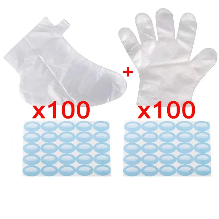 100 Uds. Bolsas desechables transparentes para manos y pies, previenen la infección, elimina los pies agrietados, cuidado de las manos, cubiertas de cera para SPA, guantes de baño, calcetines