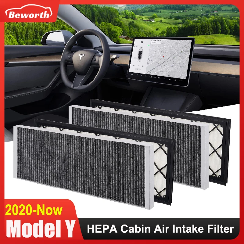 4 Filtros de Aire de Cabina HEPA para Tesla Model Y Juniper 2020-2026, Filtro de Admisión de Aire de Repuesto con Accesorios de Carbón Activado