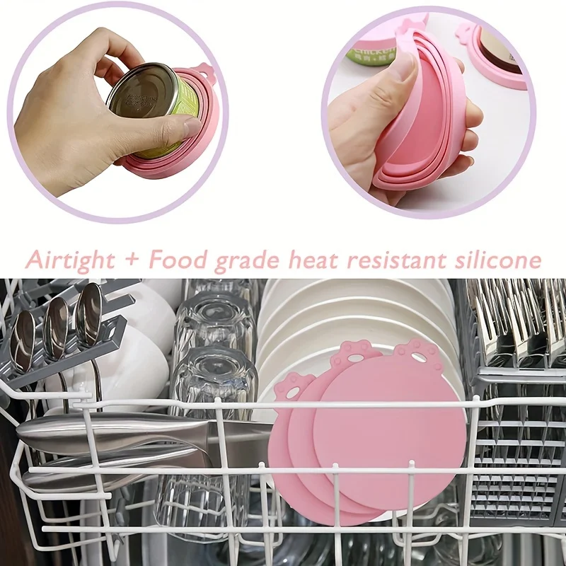 3 tapas de latas de comida para mascotas y cuchara de una lata, cuchara y cubiertas universales de silicona sin BPA para latas de perros y gatos