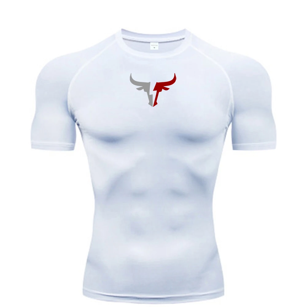 Camiseta de compresión con diseño de cabeza de toro para hombre, ropa deportiva de verano, camiseta para correr, top deportivo elástico de secado rápido, sudadera de gimnasio