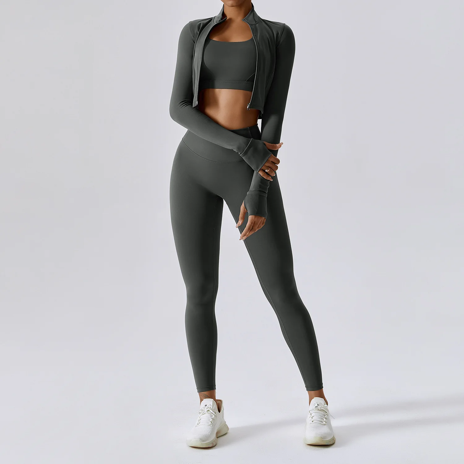 Chándal de mujer, traje de Yoga de 3 uds, conjunto deportivo para mujer, conjunto de gimnasio de secado rápido, entrenamiento para correr, camisa deportiva de manga larga, ropa de Yoga ﻿