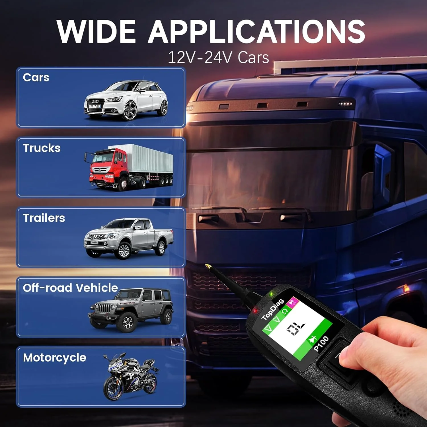 2026 JDiag P100 probador de circuito automotriz Detector de voltaje de coche Kit de sonda de sistema eléctrico AC DC 12V 24V herramienta de diagnóstico de coche