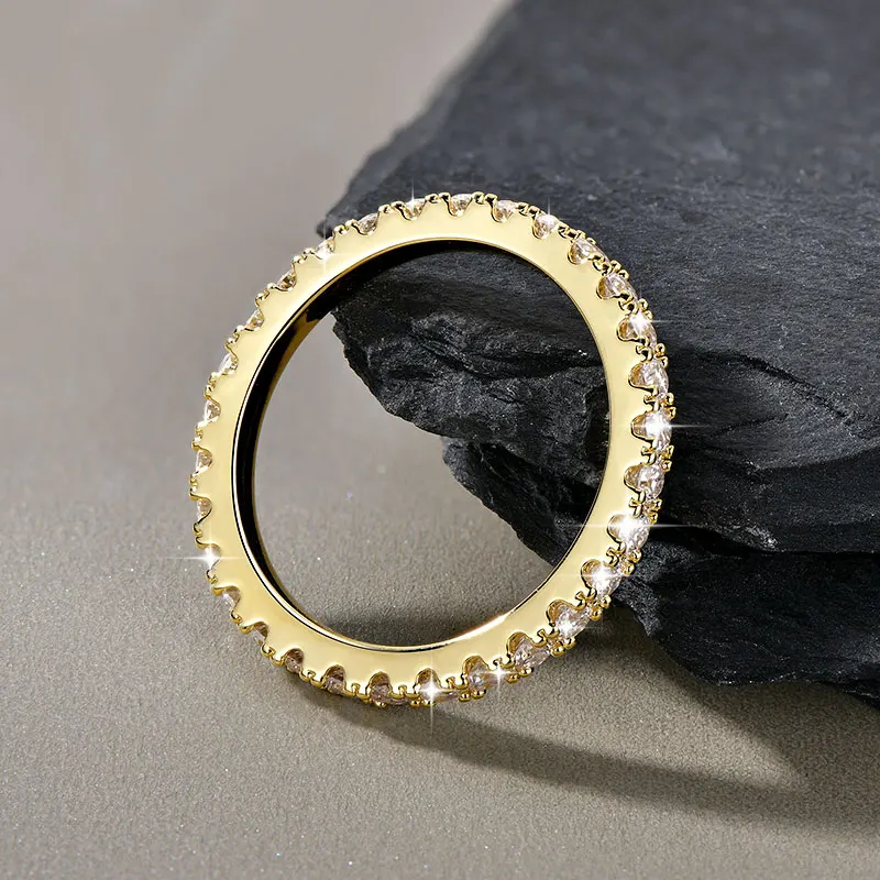Anillo de boda Lnngy de oro de 14k para mujer, certificado D Color VVS1, anillo de eternidad de moissanita de 2mm creado en laboratorio, joyería brillante