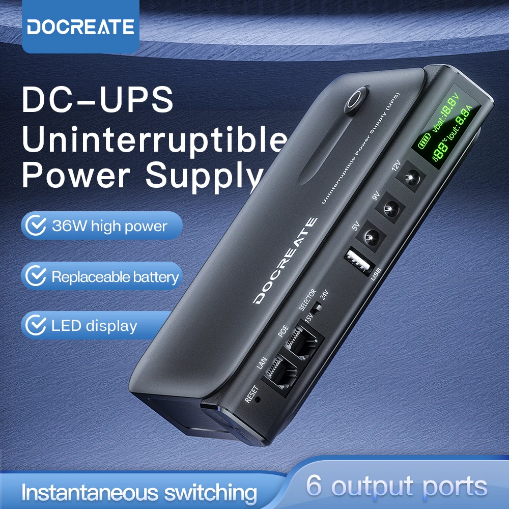 Fuente de alimentación ininterrumpida de respaldo de batería UPS de 36W DC1036L con pantalla LED salida de voltaje múltiple para enrutador 5/9/12/15/24V