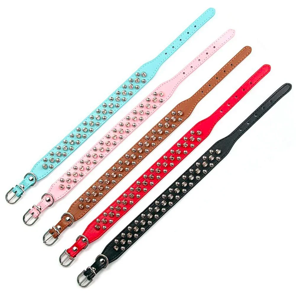 Collar de cuero ajustable para perro, correa para el cuello, suministros de cuero PU, remache Punk, Collar para perro con pinchos, collares para mascotas para perros pequeños y gatos