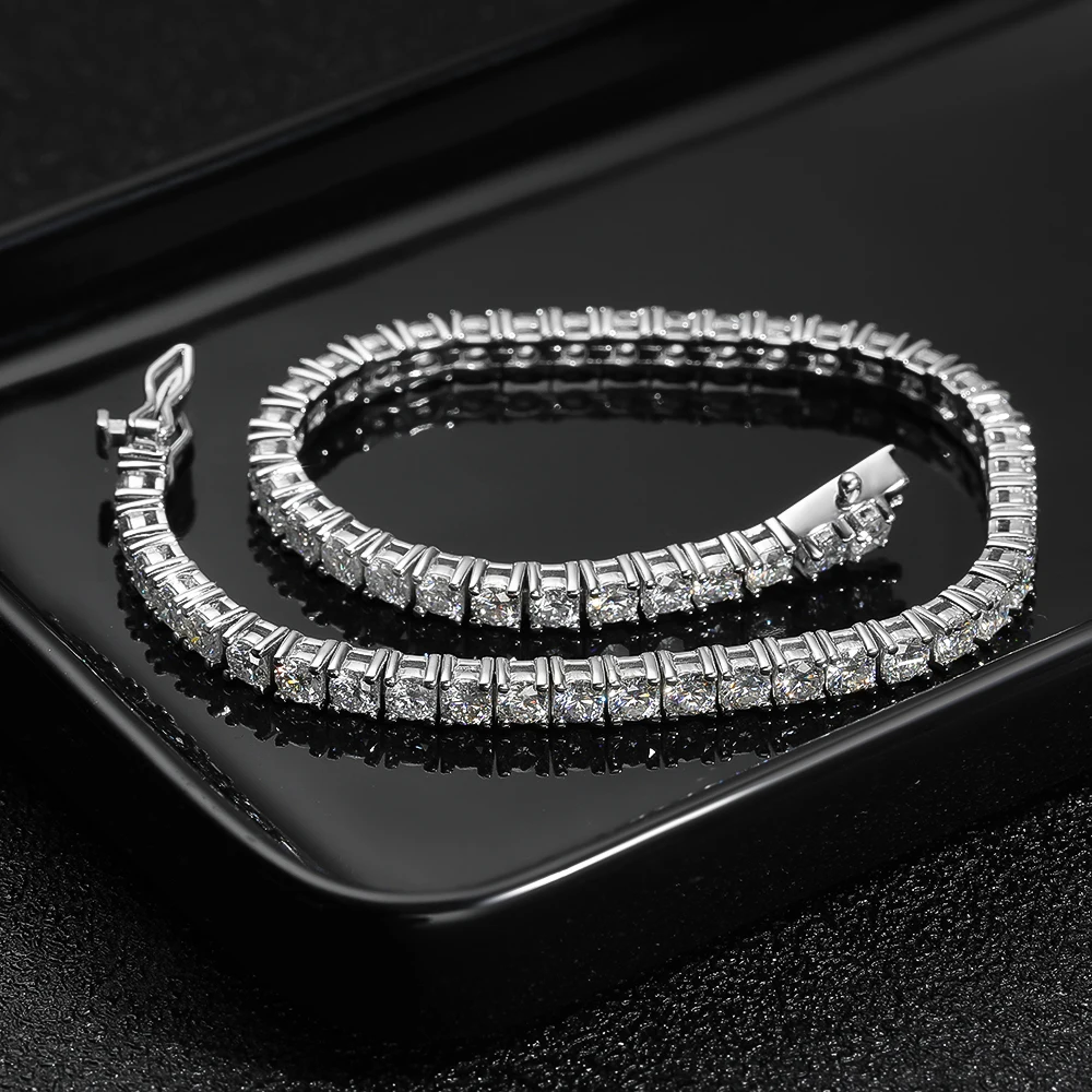 Pulsera de tenis de moissanita completa VVS1 de Color D a la moda de alta calidad de plata de ley S925 para mujer joyería de compromiso de boda