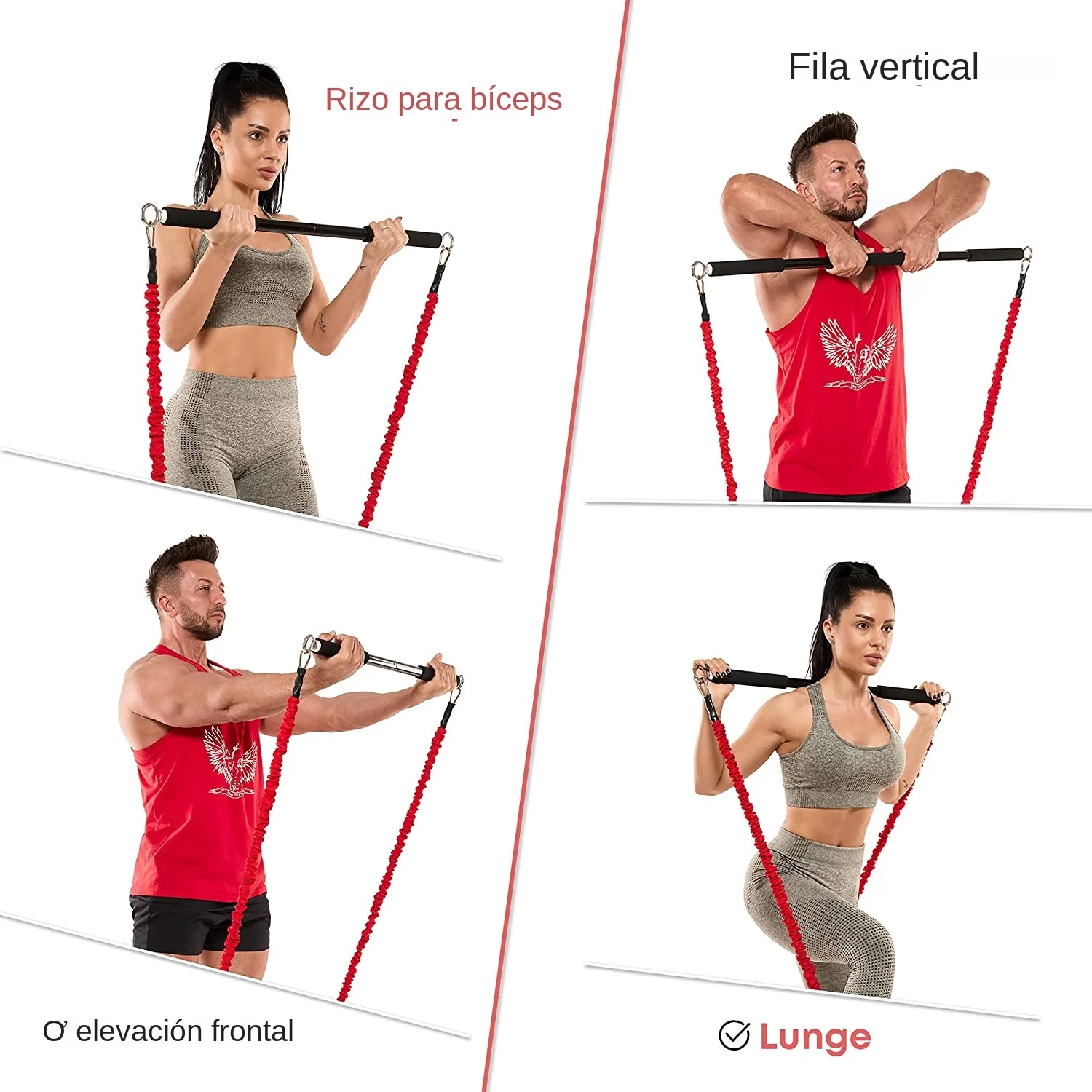 Barra de entrenamiento que se adapta a todas las bandas de resistencia con clip, bandas de resistencia portátiles, barra de ejercicio para fitness, gimnasio en casa, entrenamiento de cuerpo completo