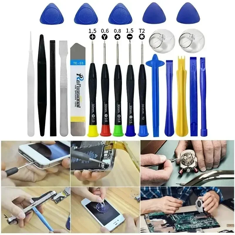 Juego de herramientas de reparación de teléfonos universales 22 en 1, Kit de mantenimiento de destornillador para teléfono móvil, iPad, portátil, herramientas de reparación, juego de apertura