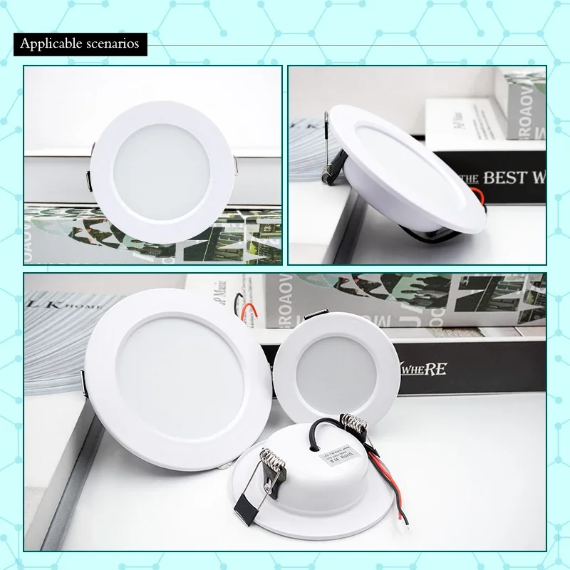 Luz descendente LED 5W 9W 12W 15W 18W cuerpo blanco luz de techo Led redonda DC 12V 24V AC 110V 220V dormitorio cocina iluminación LED interior