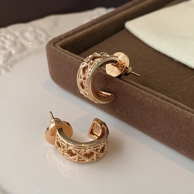 Pendientes redondos con hexagrama en oro rosa para mujer, chapados en oro de 18 quilates, pendientes de primera calidad, regalo de joyería de estilo vintage de lujo ligero