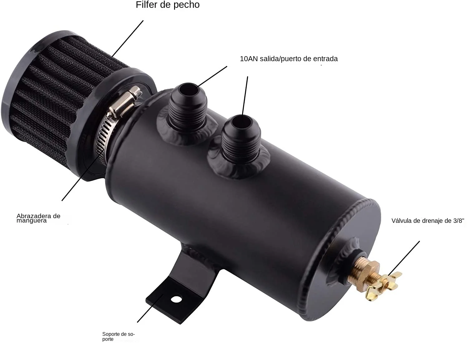 Tanque de depósito de escape de lata de captura de aceite AN10 de aluminio de 750ml con filtro de ventilación Kit deflectorado tanque de combustible OCC-1011